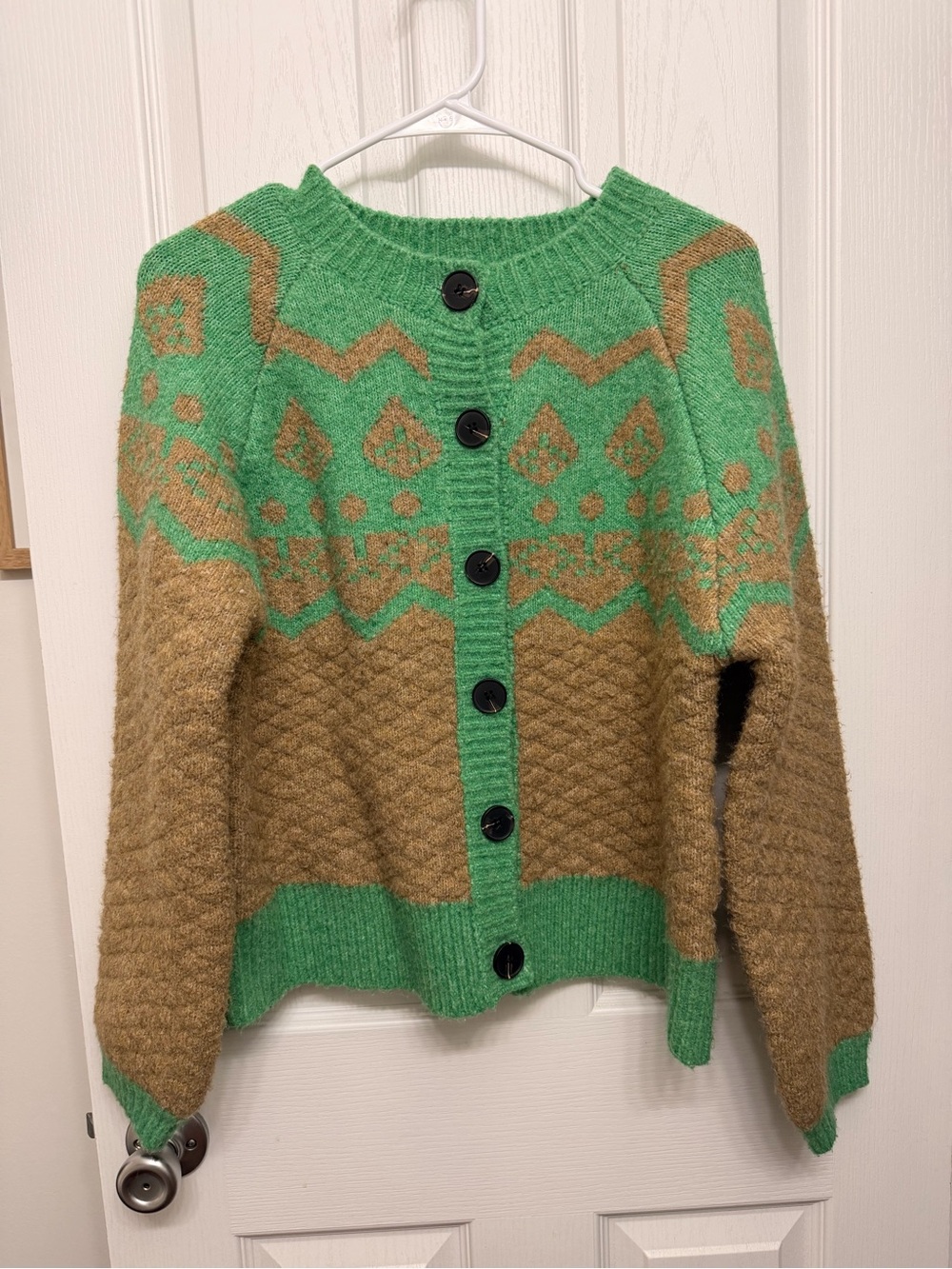 Vici Green and Brown Patterned Button Cardigan